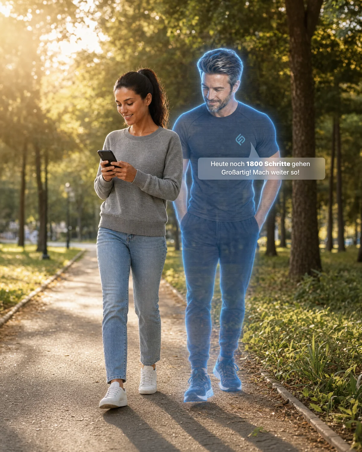 Ablauf — Person beim Spaziergang im Alltag, Morgenlicht, fortlaufende Routine