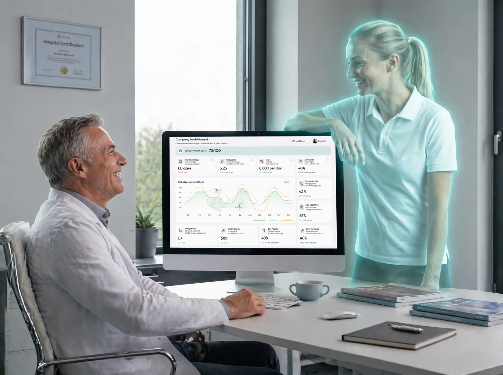 Clinical manager analyzing health program data on tablet