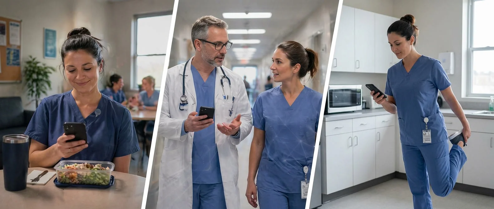 Modern hospital station with healthcare workers at work