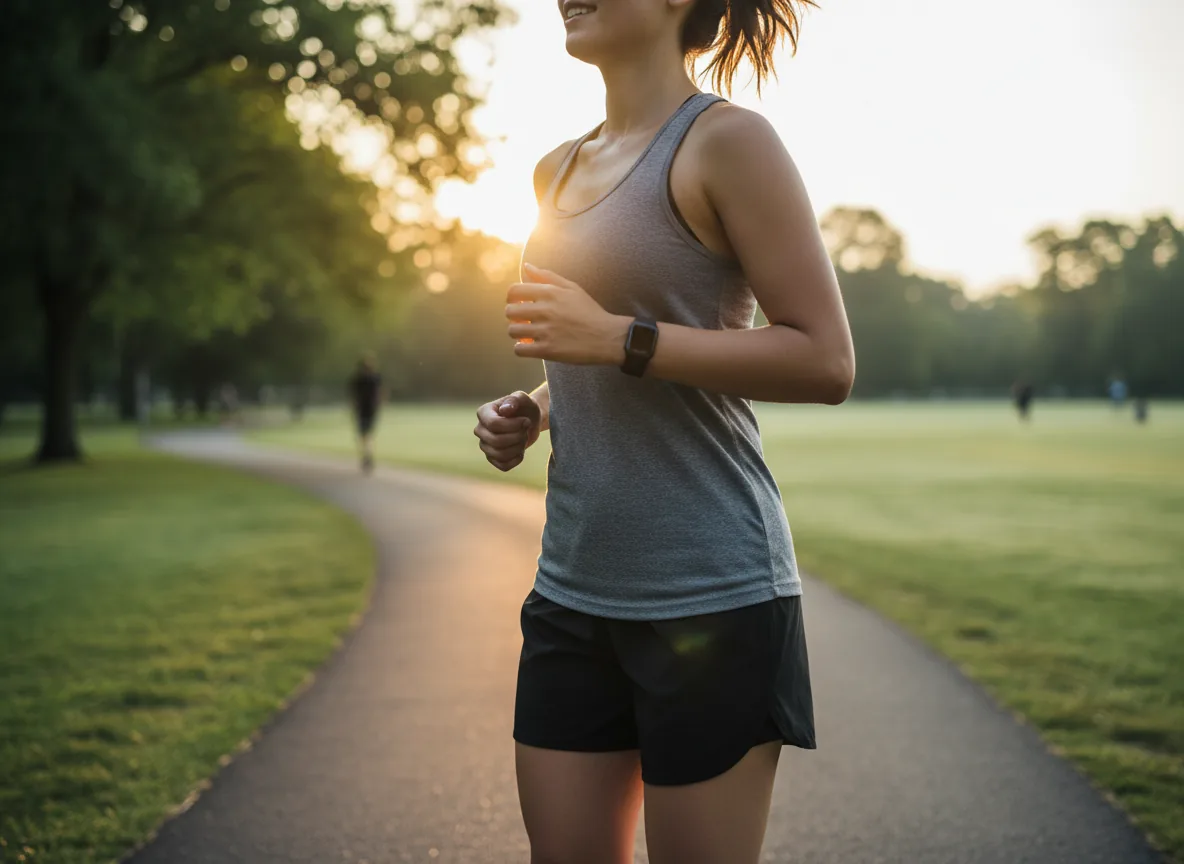 Person casually wearing Cue during morning jog in park