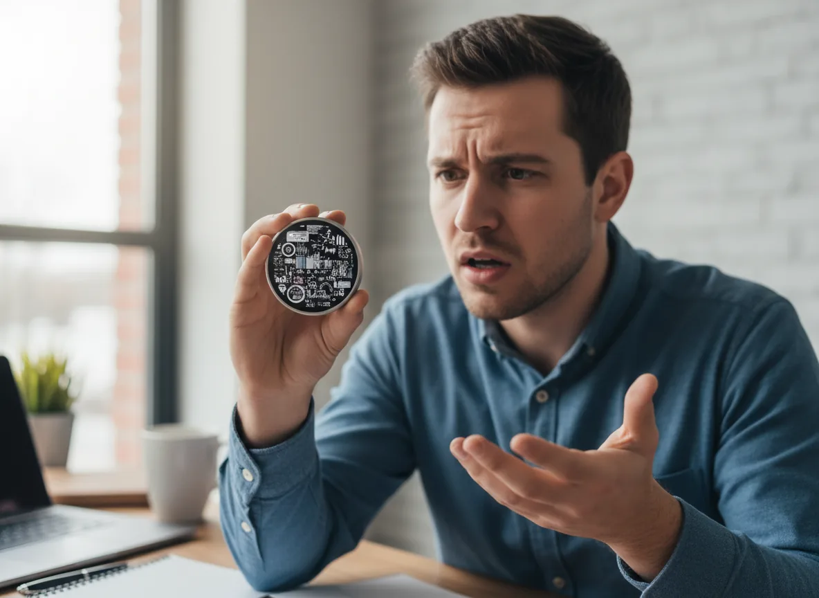 Person staring confused at generic fitness tracker