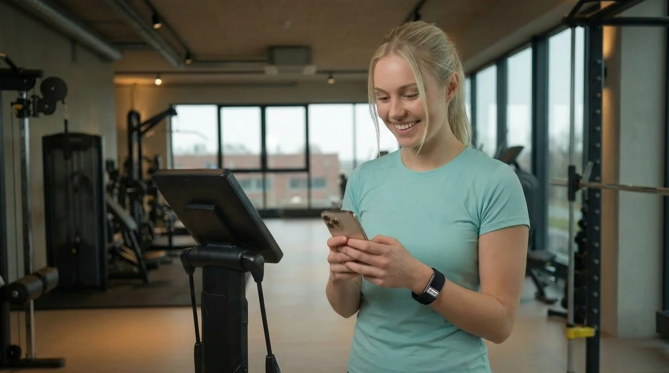 Junge Person betritt Fitnessstudio mit digitalem Check-in